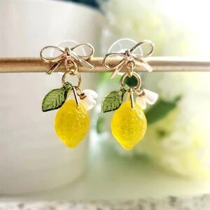 Yellow Lemon Drop Bow Earrings